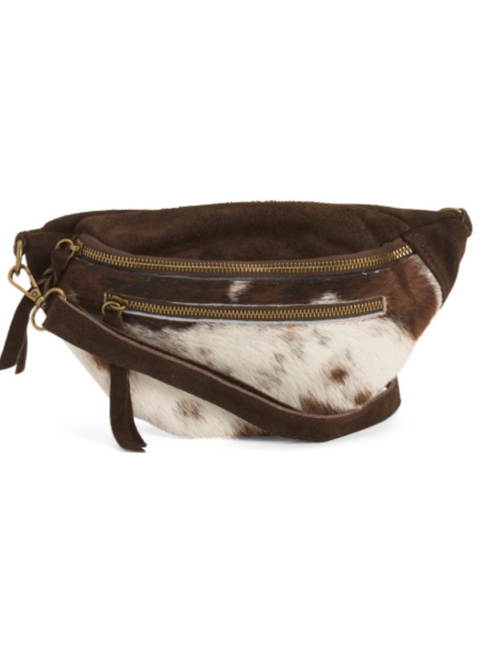 Marlon Brown  Leather Cow  Print Zip Belt Bag